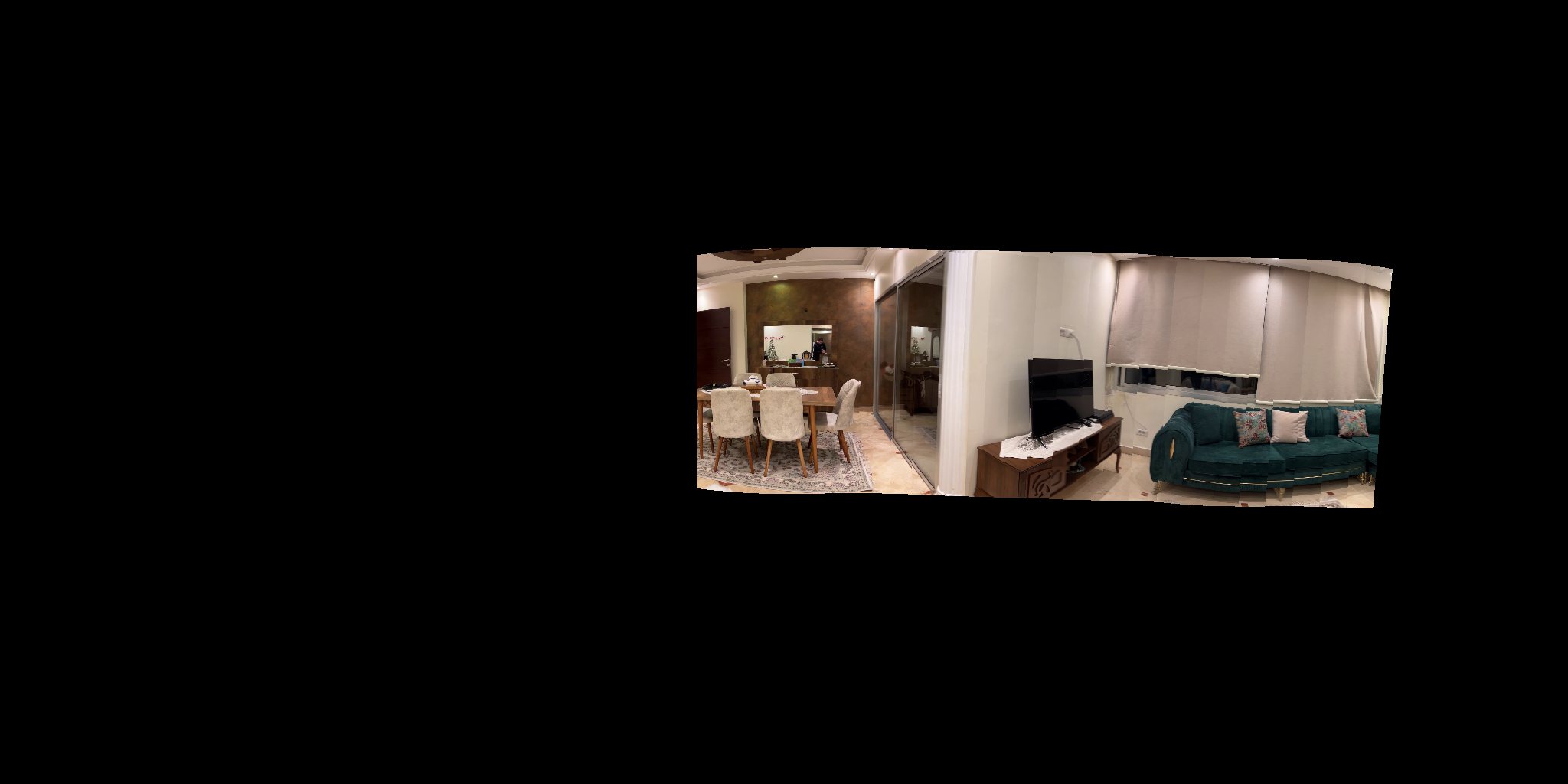 Partial equirectangular canvas with a horizontal band of the room filled in and the rest black